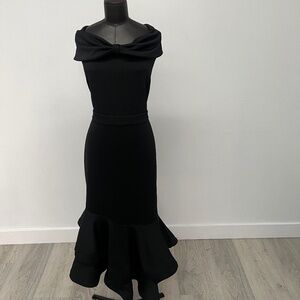Black Off-Shoulder Mermaid Midi Dress | Elegant Cocktail Dress | Formal Occasion